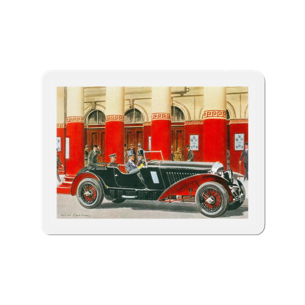 1931 Bentley Sport Touring, Esquire magazine, 1958 (Magazine Illustration) Refrigerator Magnet-3" x 3"-The Sticker Space