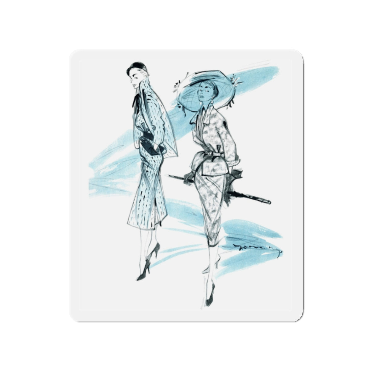 1950 fashion illustration from Woman's Journal (Magazine Illustration) Refrigerator Magnet-2" x 2"-The Sticker Space