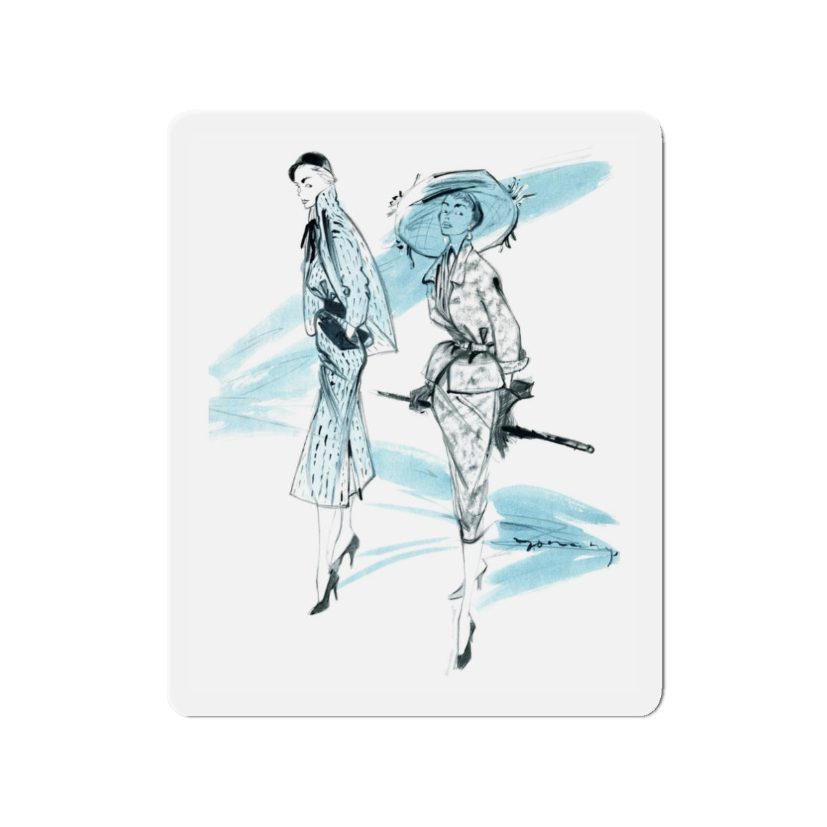 1950 fashion illustration from Woman's Journal (Magazine Illustration) Refrigerator Magnet-3" x 3"-The Sticker Space