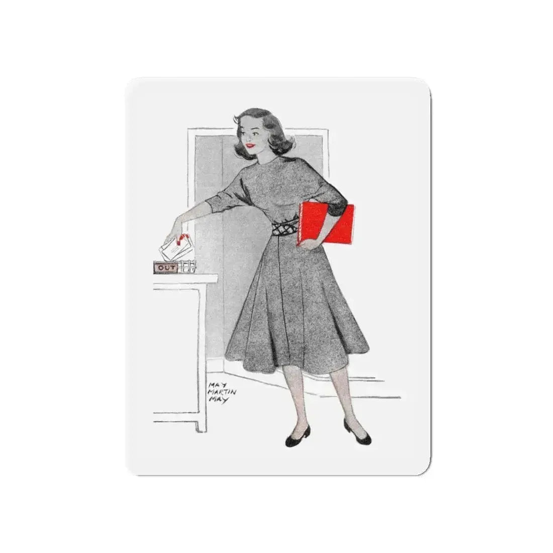 1951 illustration 3 For a dress pattern article in Woman magazine (Magazine Illustration) Refrigerator Magnet 4 Inch - The Sticker Space