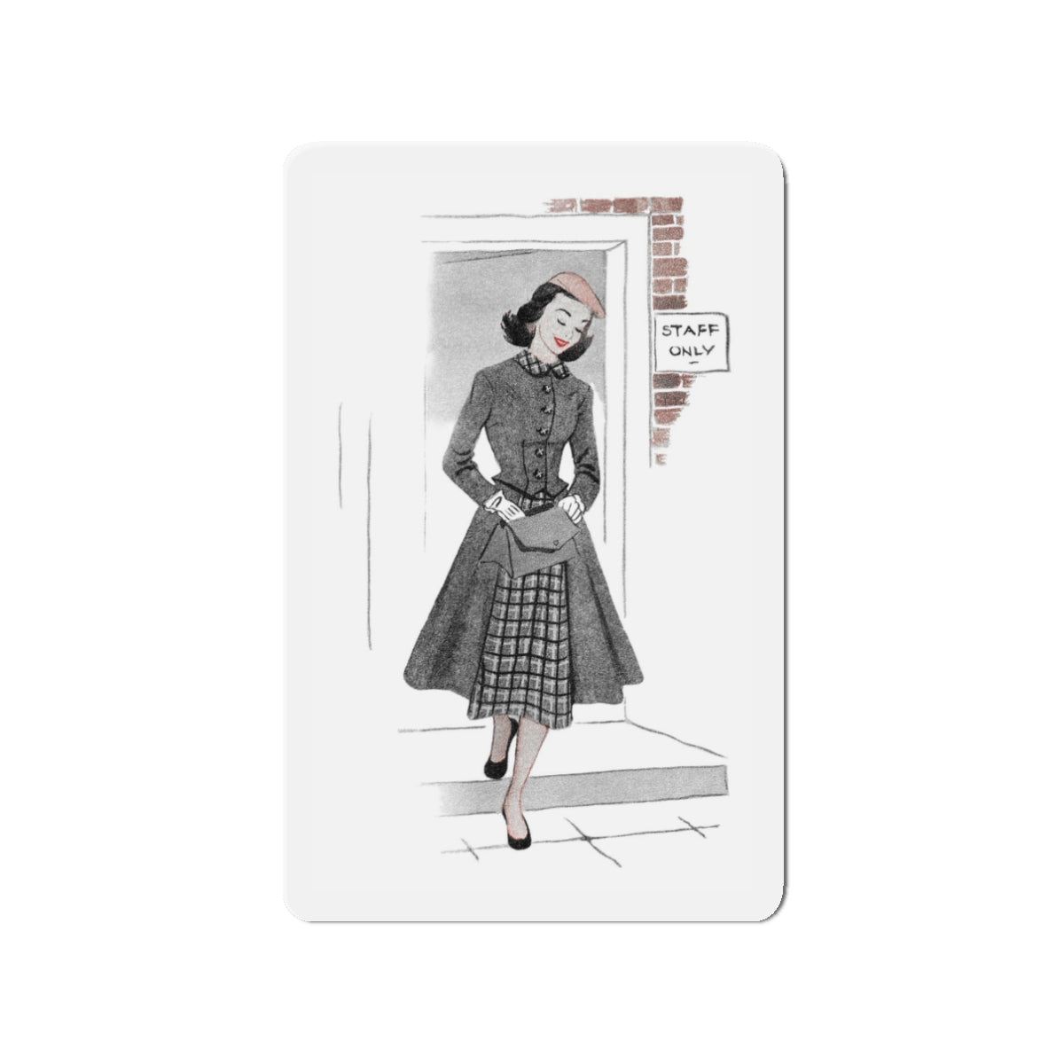 1951 illustration 4 For a dress pattern article in Woman magazine (Magazine Illustration) Refrigerator Magnet-3" x 3"-The Sticker Space