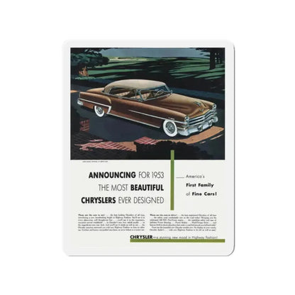 1953 Chrysler ad, Collier's, November 8, 1952 (Magazine Illustration) Refrigerator Magnet 2 Inch Die-Cut - The Sticker Space
