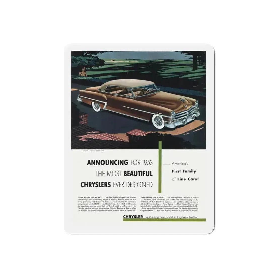 1953 Chrysler ad, Collier's, November 8, 1952 (Magazine Illustration) Refrigerator Magnet 4 Inch Die-Cut - The Sticker Space