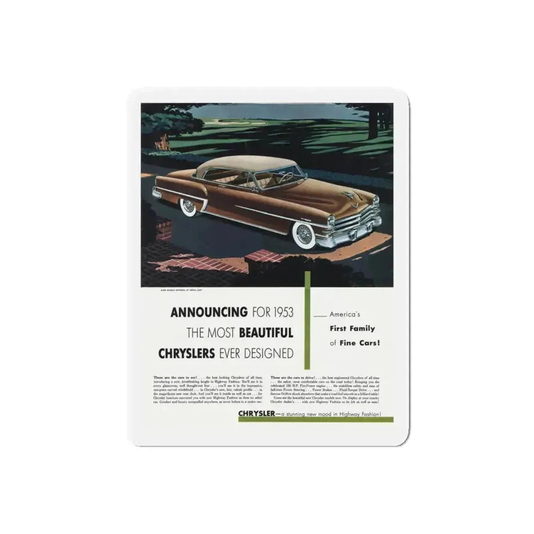 1953 Chrysler ad, Collier's, November 8, 1952 (Magazine Illustration) Refrigerator Magnet 6 Inch Die-Cut - The Sticker Space