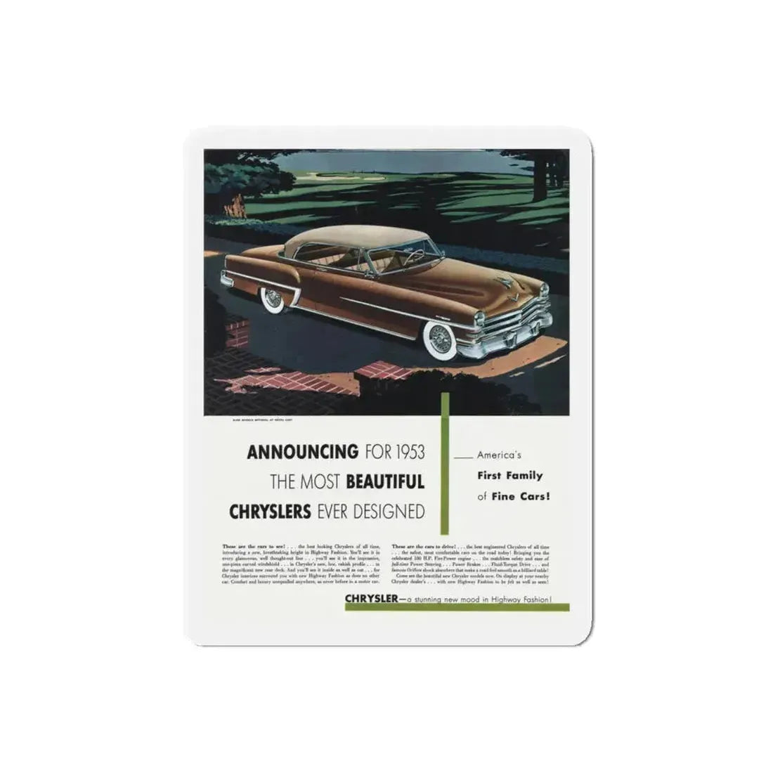 1953 Chrysler ad, Collier's, November 8, 1952 (Magazine Illustration) Refrigerator Magnet - The Sticker Space