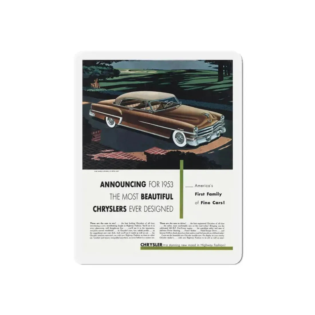 1953 Chrysler ad, Collier's, November 8, 1952 (Magazine Illustration) Refrigerator Magnet - The Sticker Space