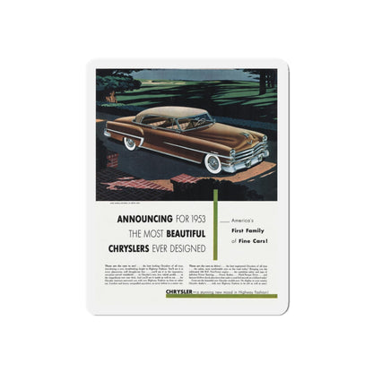 1953 Chrysler ad, Collier's, November 8, 1952 (Magazine Illustration) Refrigerator Magnet-4" x 4"-The Sticker Space