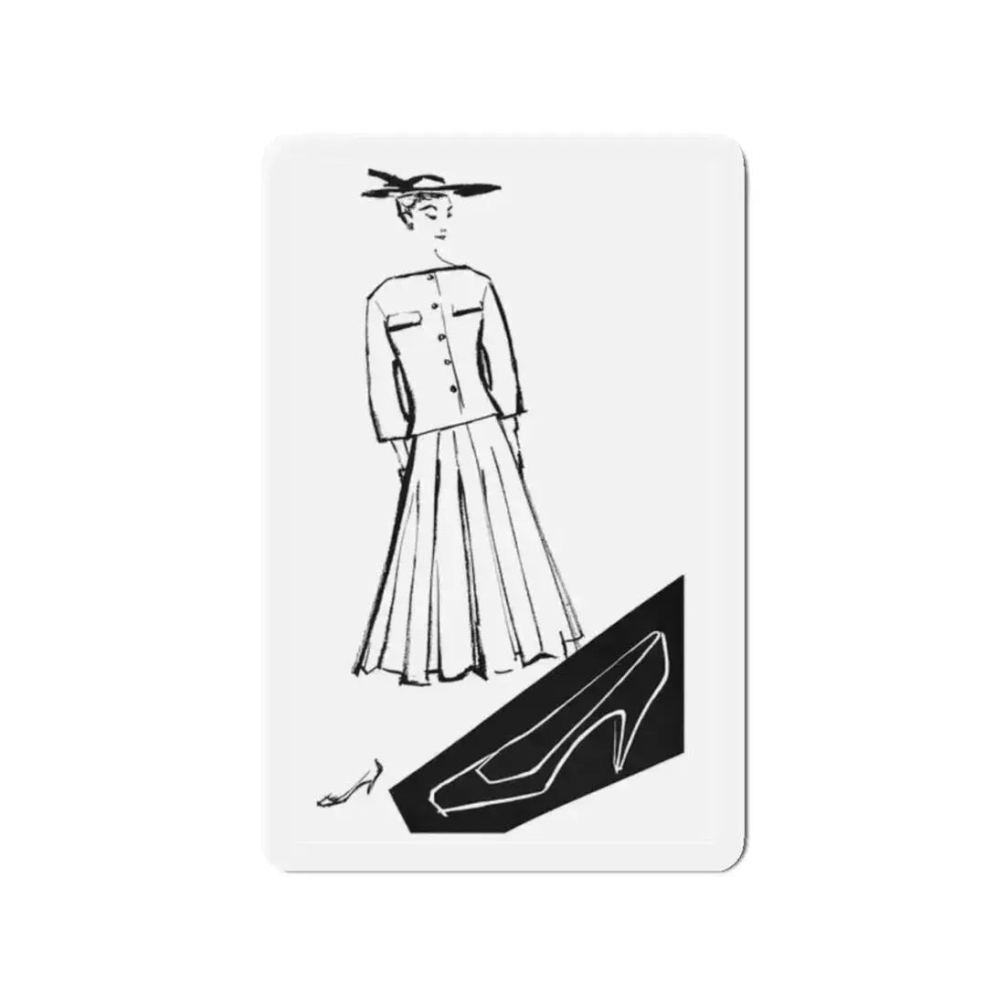 1956 fashion illustration by Alfredo Bouret (4) (Magazine Illustration) Refrigerator Magnet 2 Inch Die-Cut - The Sticker Space