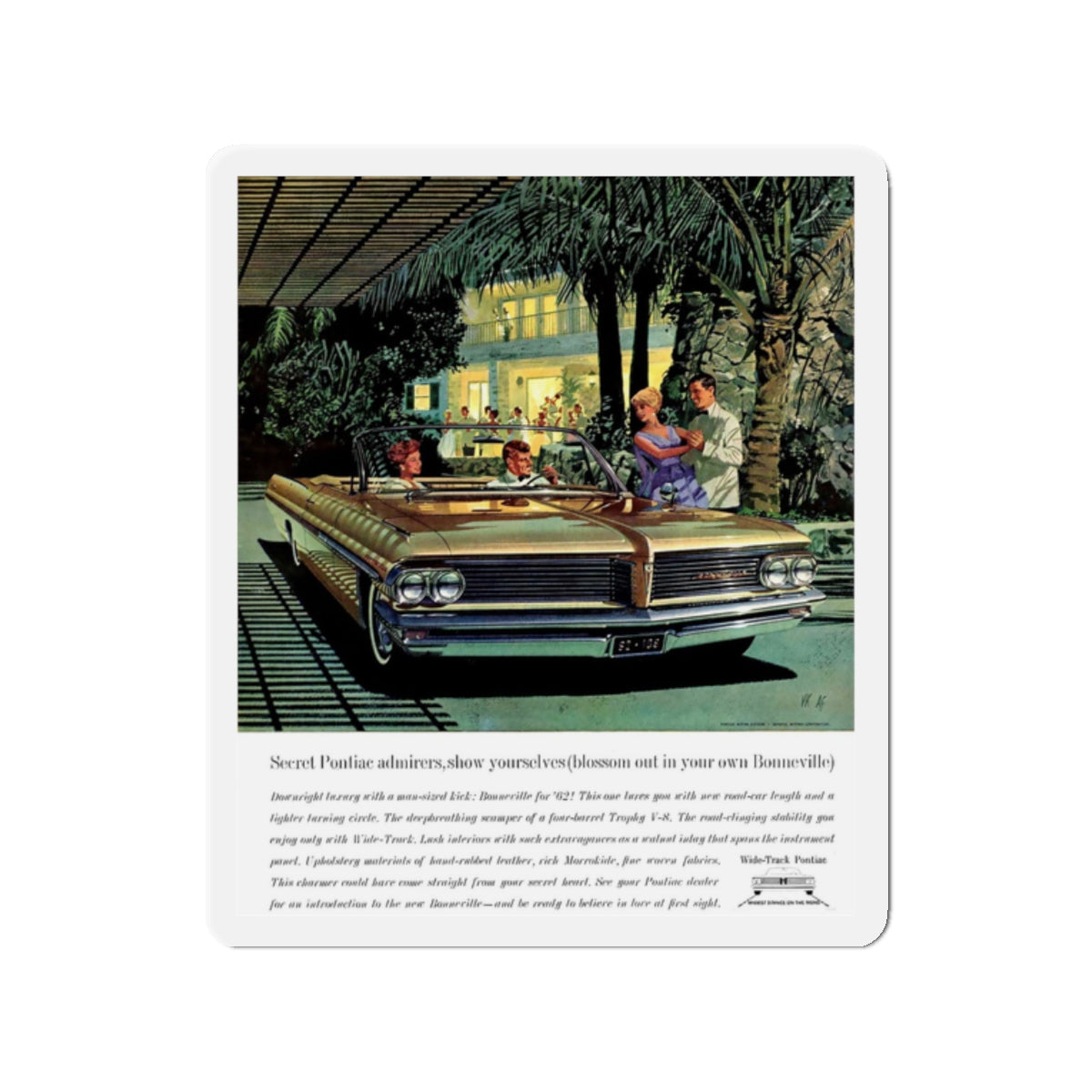 1961 Pontiac ad (Magazine Illustration) Refrigerator Magnet-2" x 2"-The Sticker Space