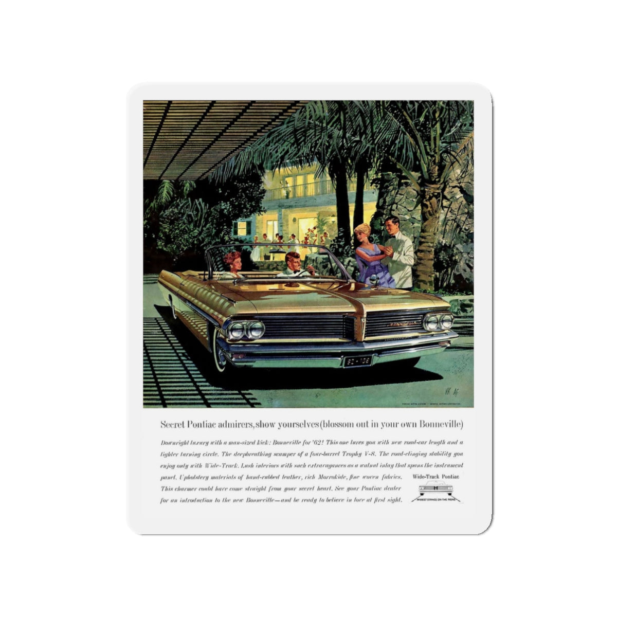 1961 Pontiac ad (Magazine Illustration) Refrigerator Magnet-3" x 3"-The Sticker Space