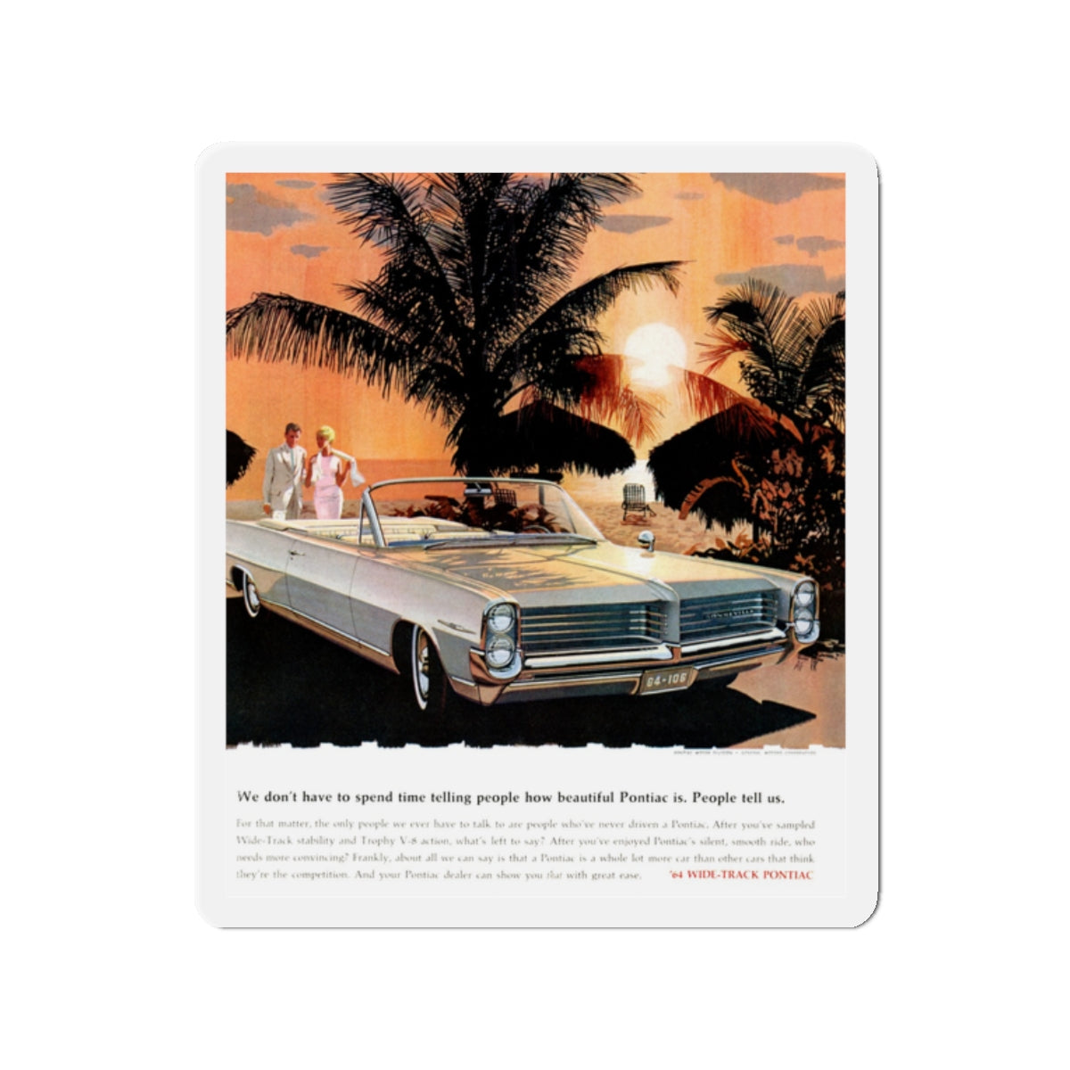 1964 Pontiac ad (Magazine Illustration) Refrigerator Magnet-2" x 2"-The Sticker Space