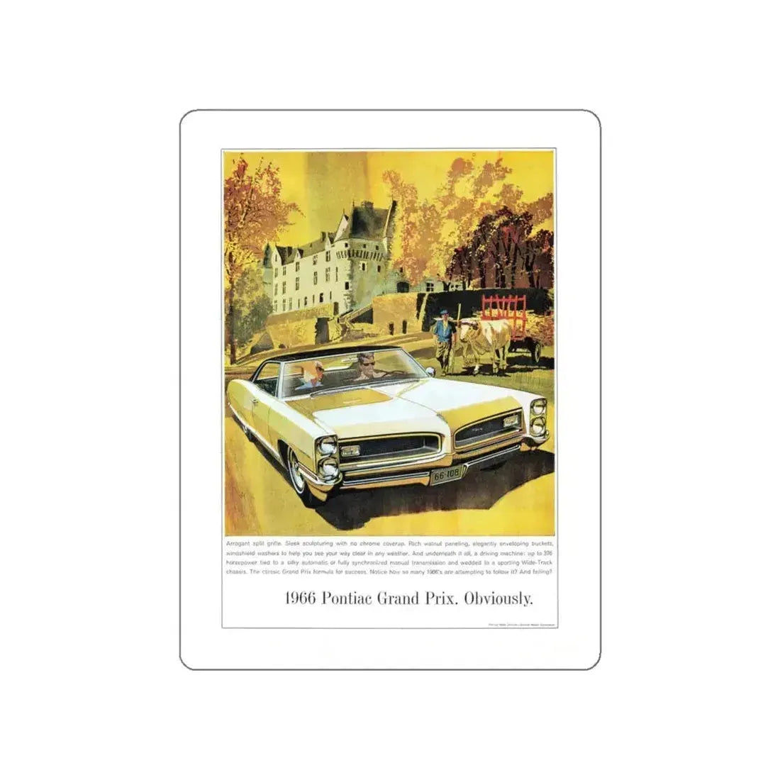 1966 Pontiac Grand Prix, Argosy magazine, February 1966 (Magazine Illustration) STICKER Vinyl Die-Cut Decal White Die-Cut 5 Inch - The Sticker Space