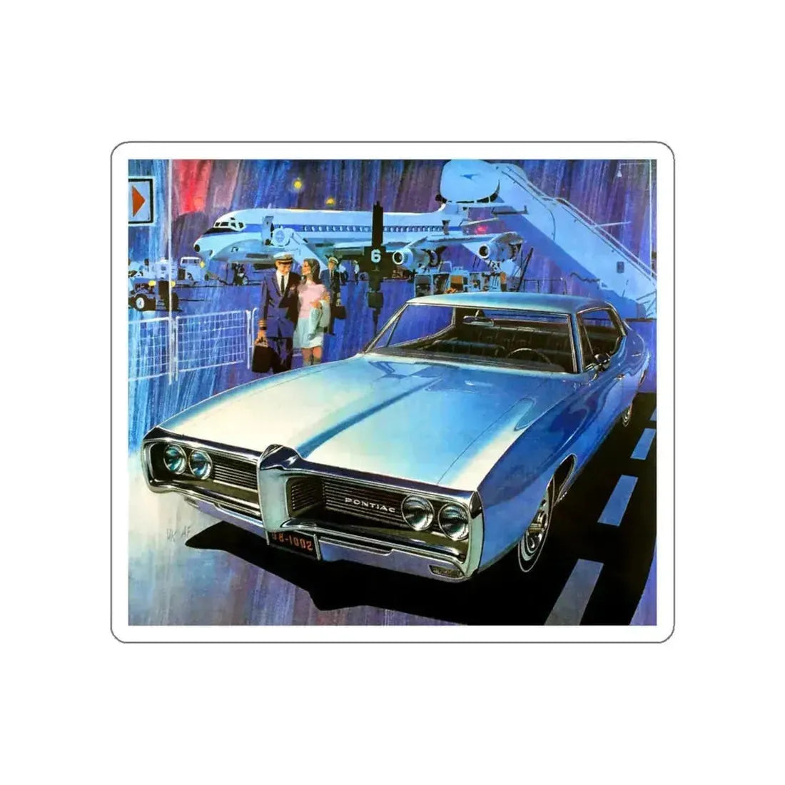 1968 Pontiac ad (Magazine Illustration) STICKER Vinyl Die-Cut Decal White Die-Cut 4 Inch - The Sticker Space