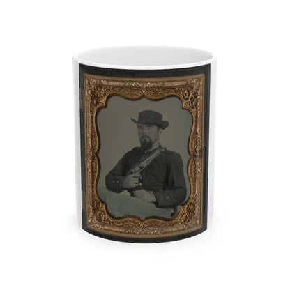 Private William B. Todd Of Company E, 9th Virginia Cavalry Regiment With Colt Army Revolver And Smoking A Cigar (U.S. Civil War) White Coffee Mug