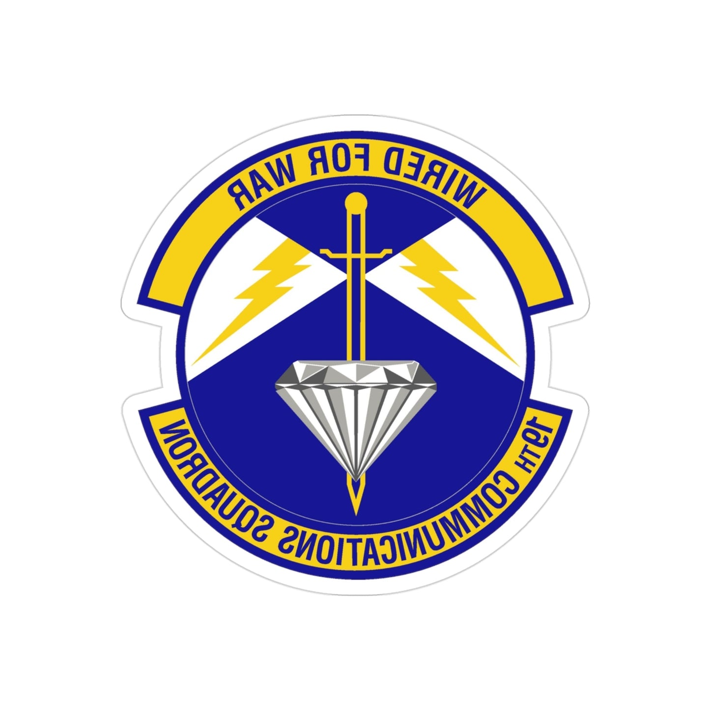 19th Communications Squadron (U.S. Air Force) REVERSE PRINT Transparent STICKER-3" × 3"-The Sticker Space