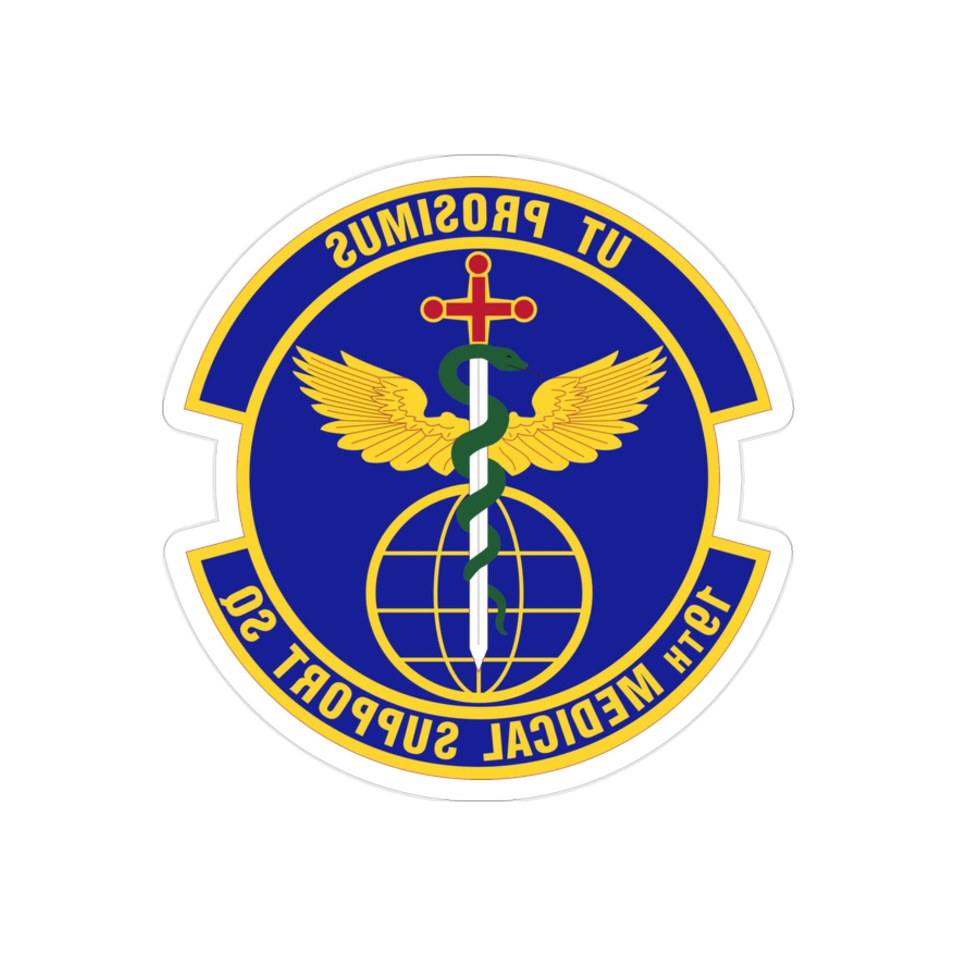 19th Medical Support Squadron (U.S. Air Force) REVERSE PRINT Transparent STICKER-2" × 2"-The Sticker Space