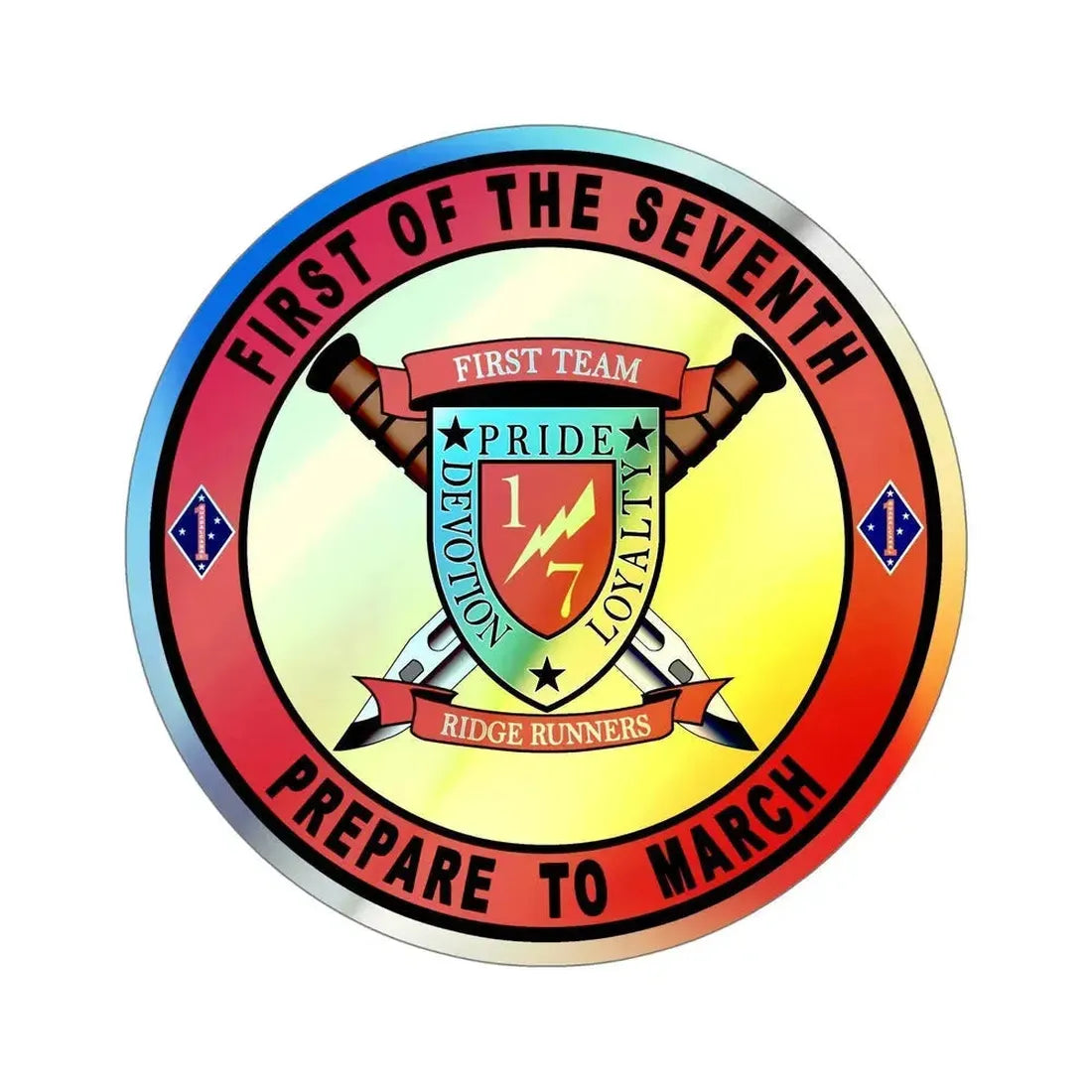 1st Battalion 7th Marines (USMC) Holographic STICKER Die-Cut Vinyl Decal 6 Inch Holographic - The Sticker Space