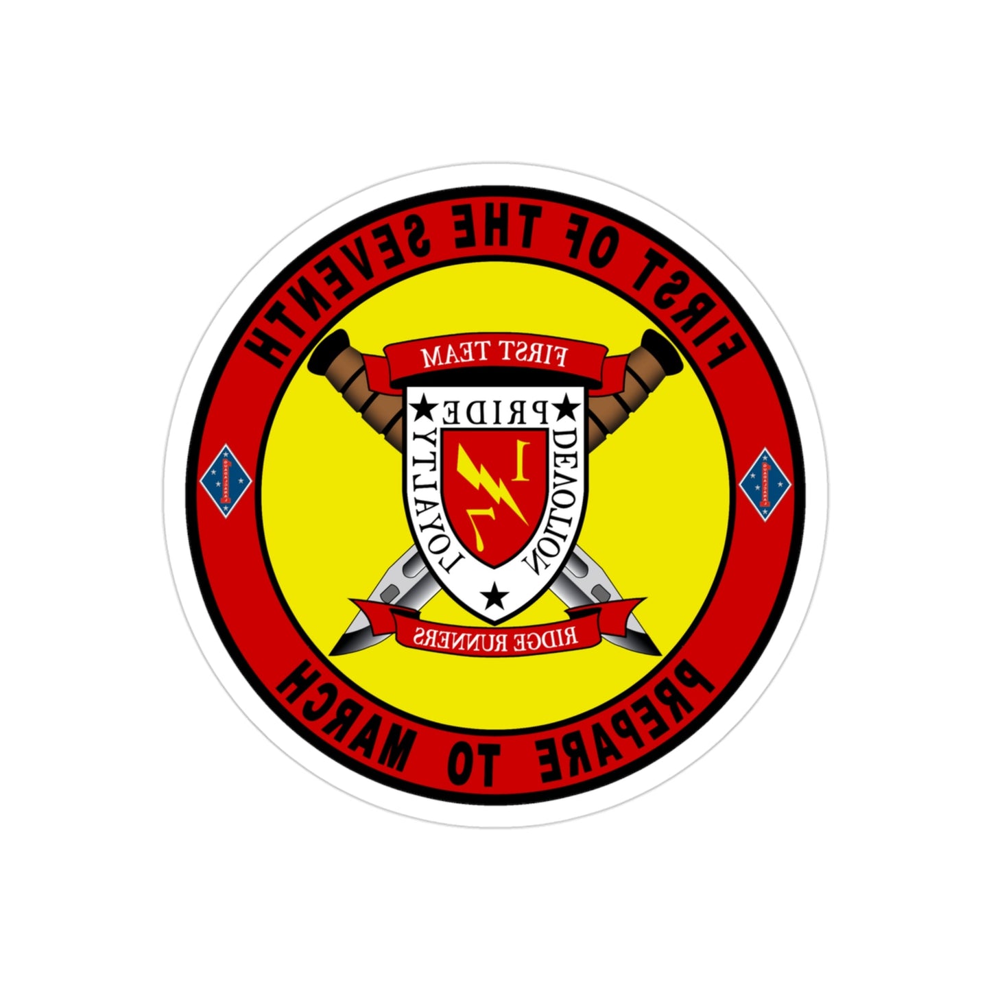 1st Battalion 7th Marines (USMC) REVERSE PRINT Transparent STICKER-3" × 3"-The Sticker Space