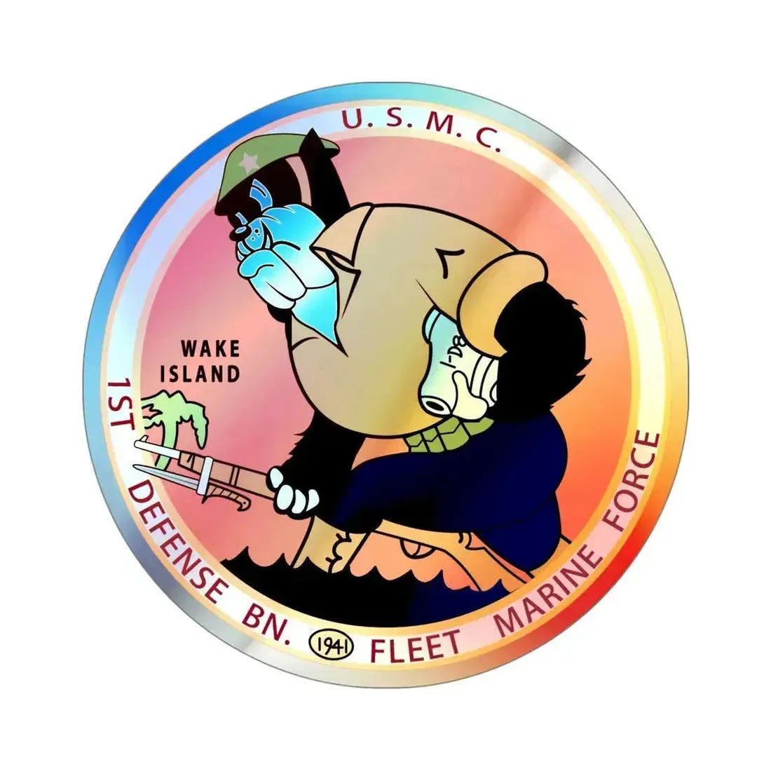 1st Defense Battalion Wake Island (USMC) Holographic STICKER Die-Cut Vinyl Decal 4 Inch - The Sticker Space