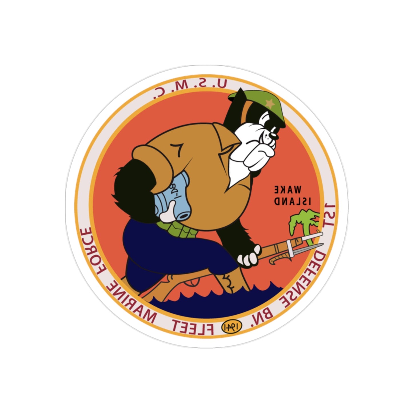 1st Defense Battalion Wake Island (USMC) REVERSE PRINT Transparent STICKER-2" × 2"-The Sticker Space