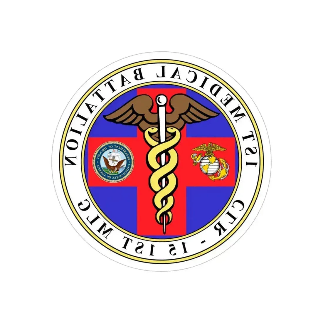 1st Medical Battalion (USMC) REVERSE PRINT Transparent Die-Cut STICKER 4 Inch Die-Cut Transparent - The Sticker Space