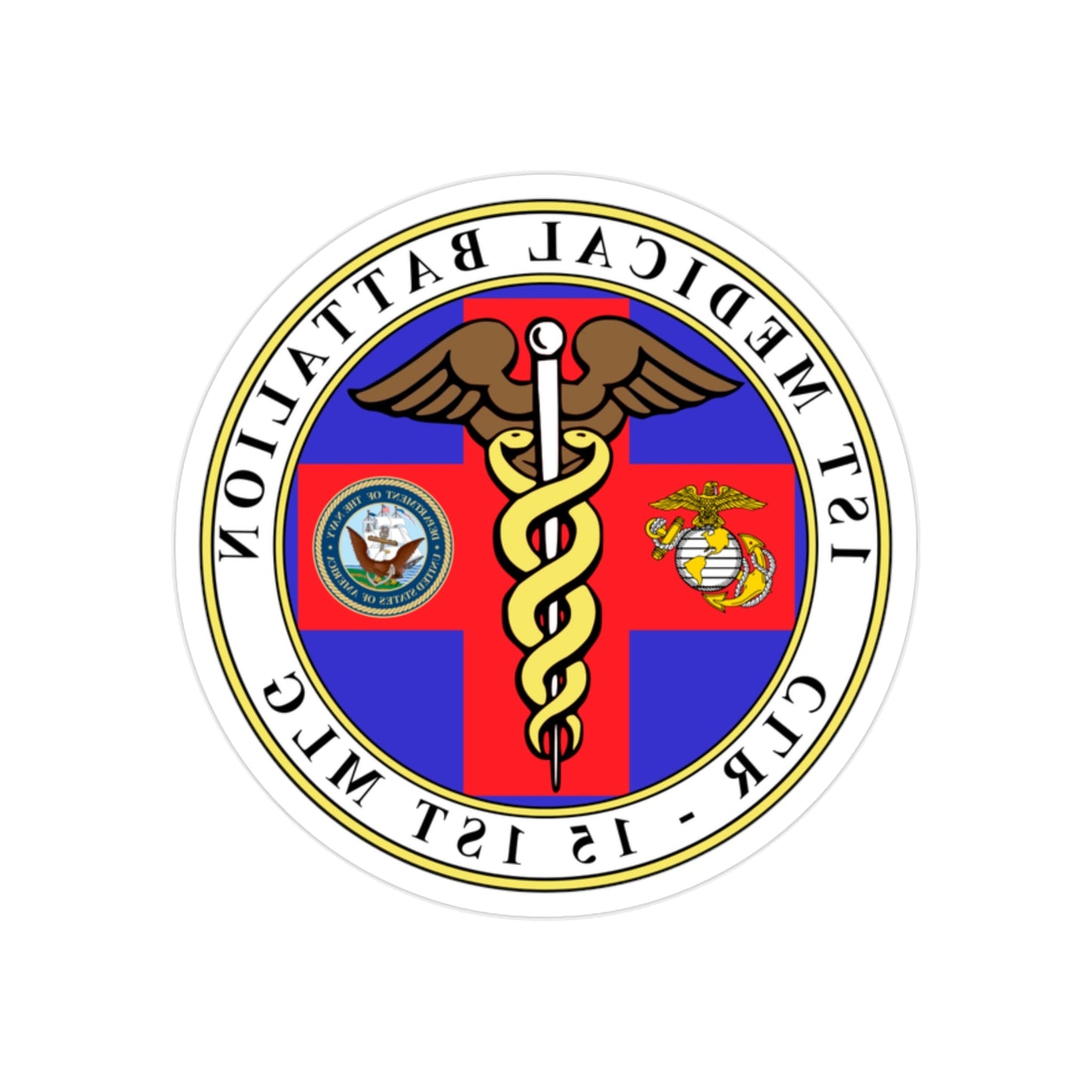 1st Medical Battalion (USMC) REVERSE PRINT Transparent STICKER-2" × 2"-The Sticker Space