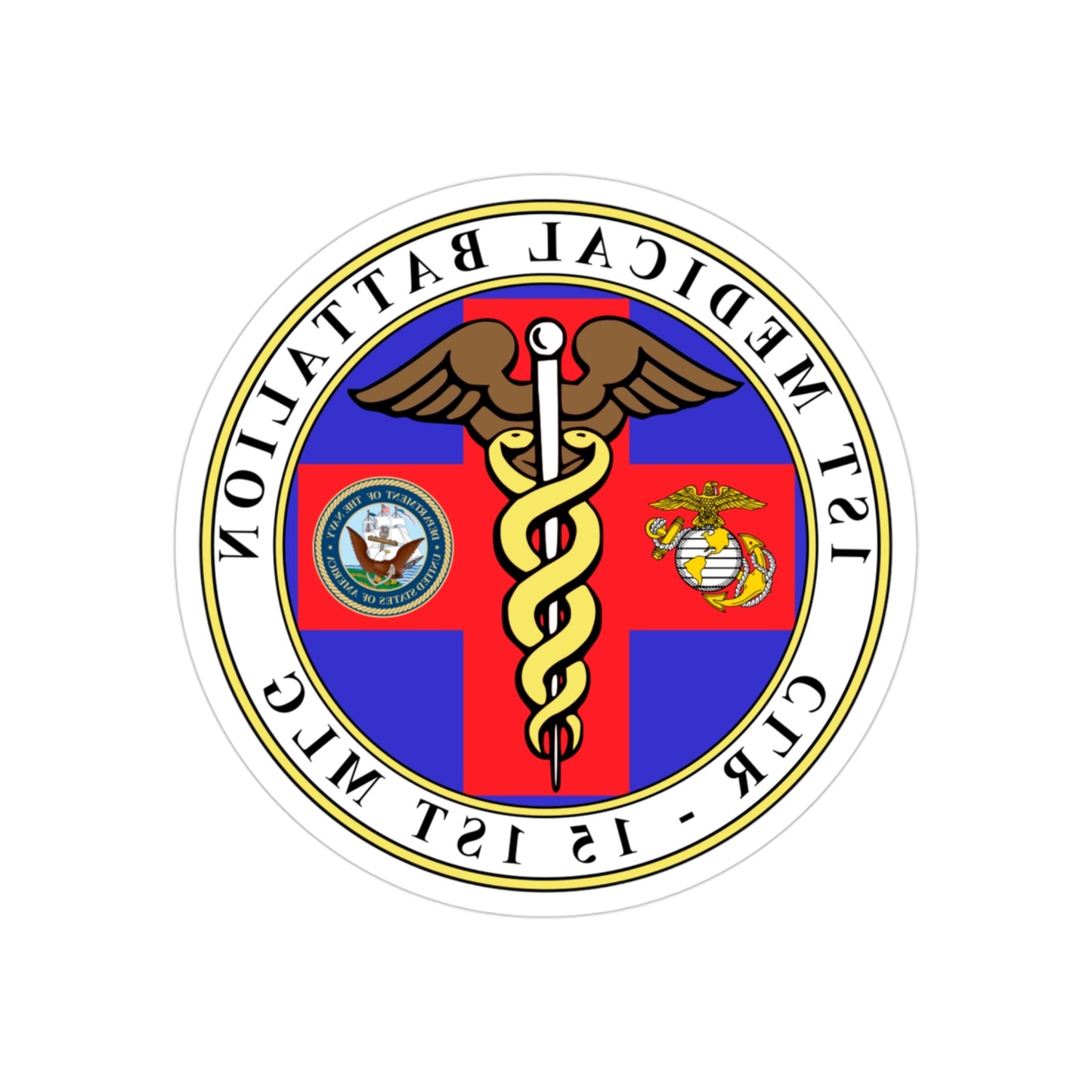 1st Medical Battalion (USMC) REVERSE PRINT Transparent STICKER-3" × 3"-The Sticker Space