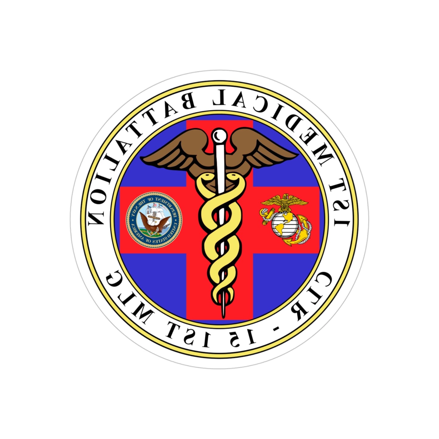 1st Medical Battalion (USMC) REVERSE PRINT Transparent STICKER-4" × 4"-The Sticker Space