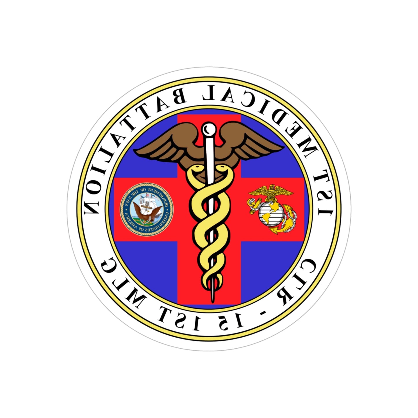 1st Medical Battalion (USMC) REVERSE PRINT Transparent STICKER-5" × 5"-The Sticker Space