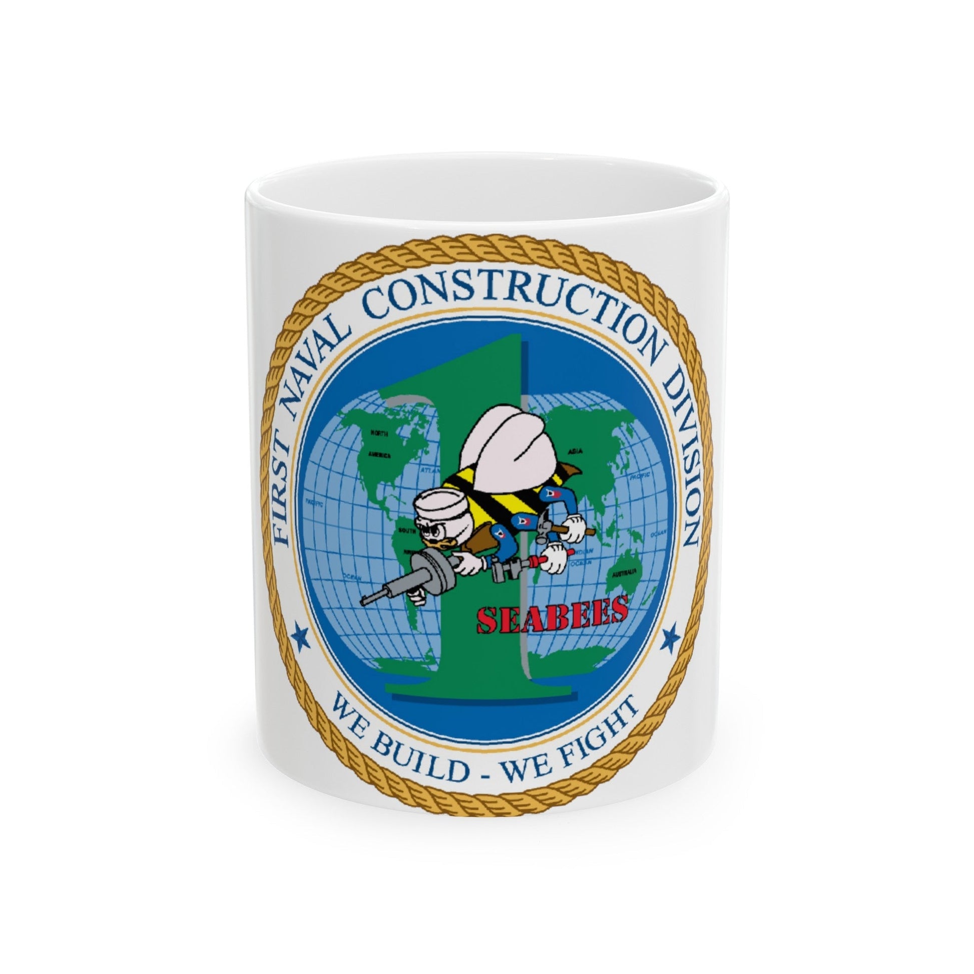 1st Naval Construction Div Seabee (U.S. Navy) White Coffee Mug-11oz-The Sticker Space