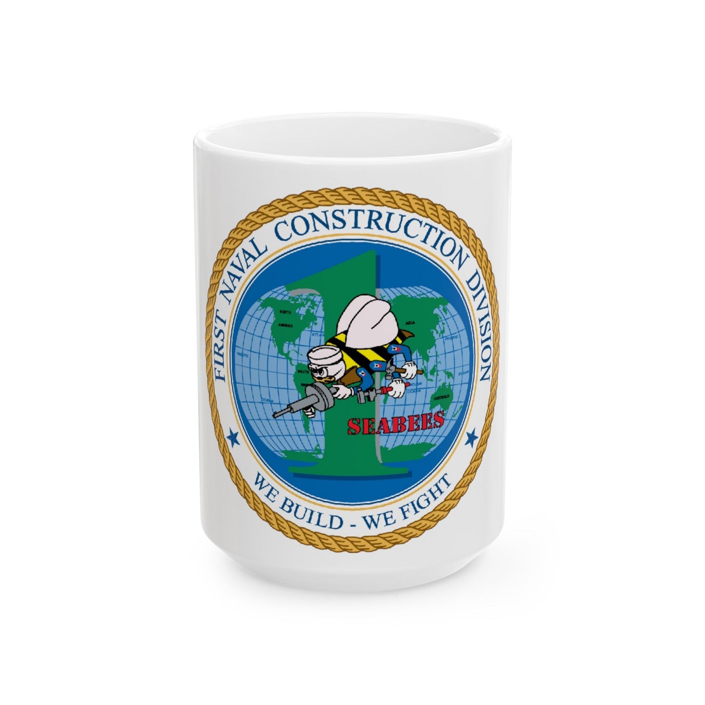 1st Naval Construction Div Seabee (U.S. Navy) White Coffee Mug-15oz-The Sticker Space