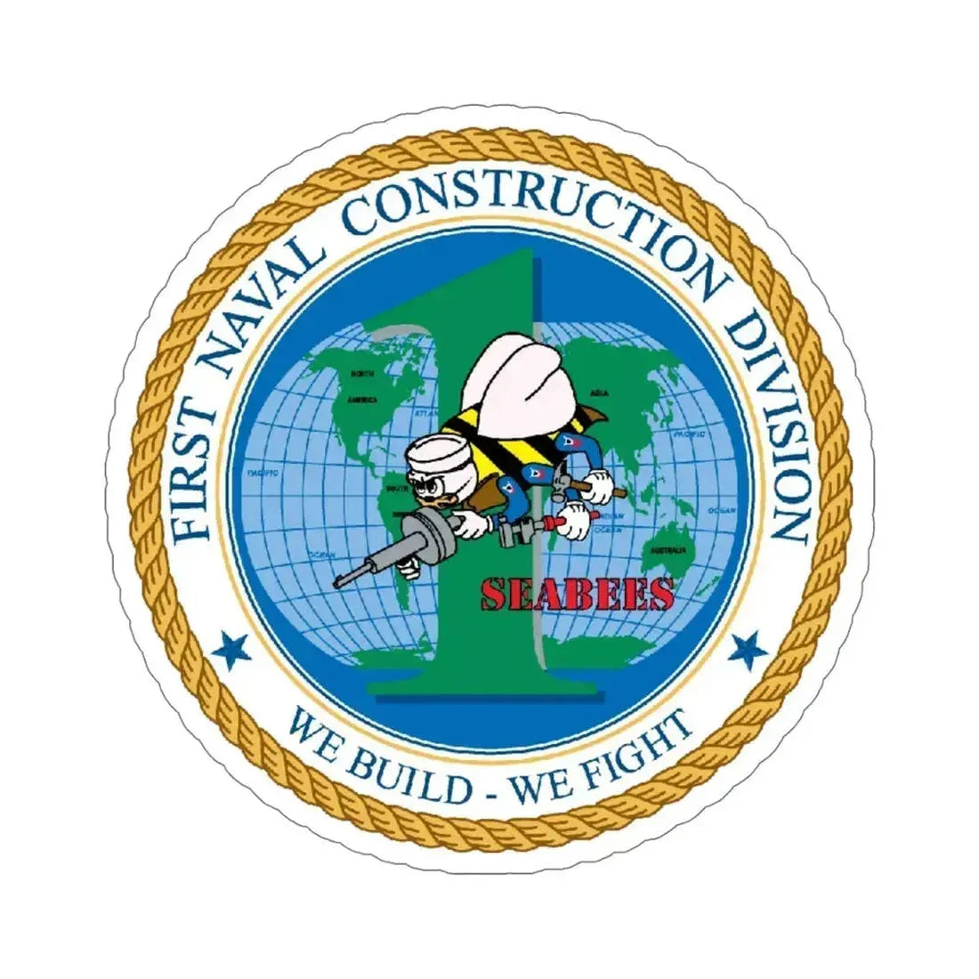 1st Naval Construction Div Seabee (U.S. Navy) STICKER Vinyl Die-Cut Decal 5 Inch - The Sticker Space