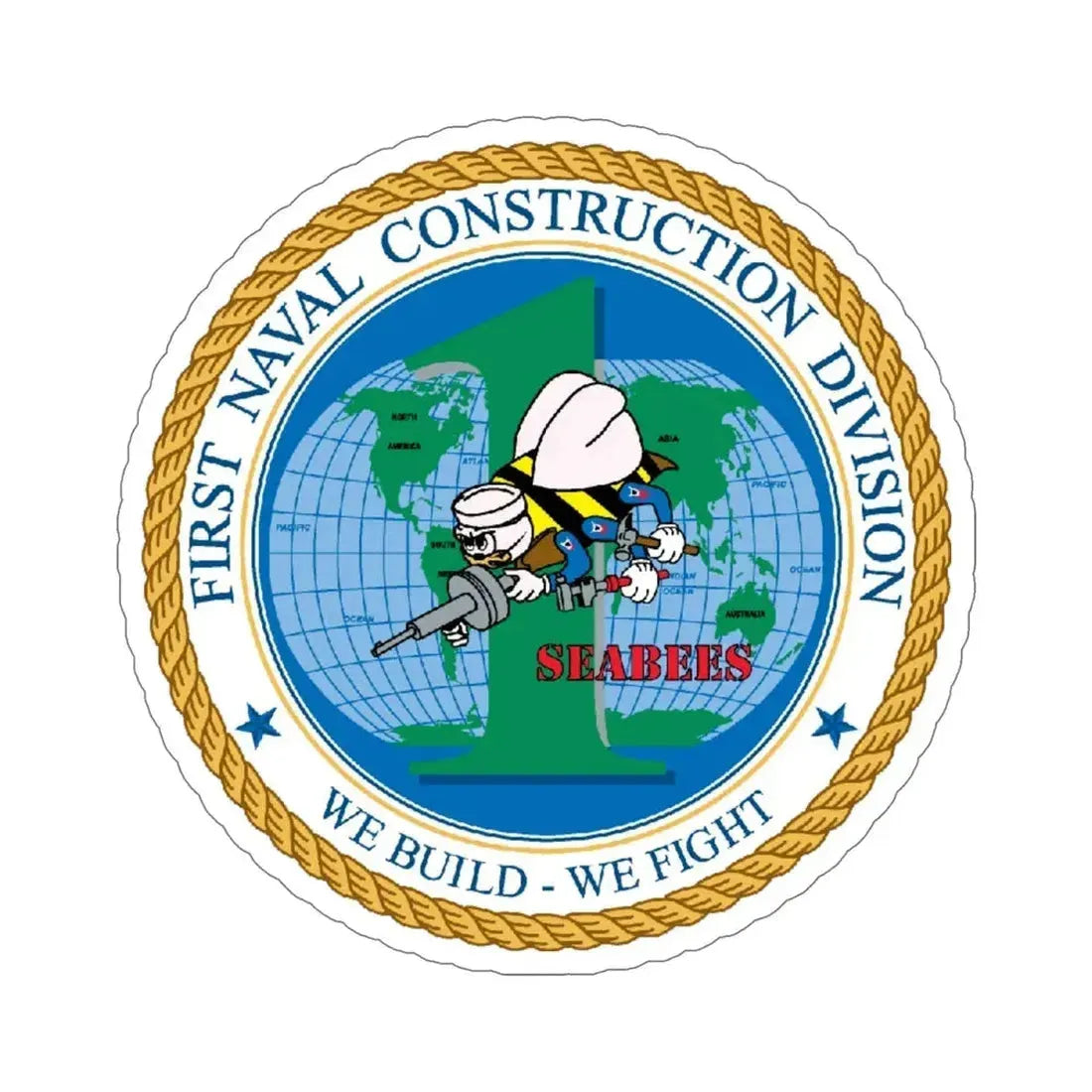 1st Naval Construction Div Seabee (U.S. Navy) STICKER Vinyl Die-Cut Decal - The Sticker Space