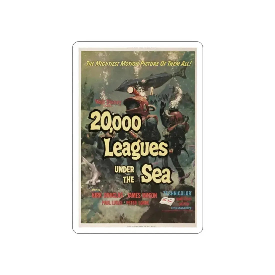 20,000 LEAGUES UNDER THE SEA 1954 Movie Poster STICKER Vinyl Die-Cut Decal 2 Inch - The Sticker Space