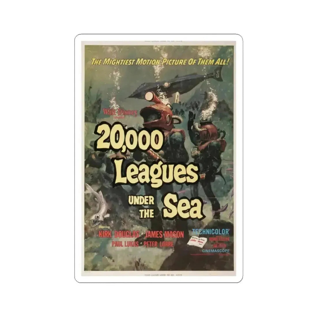 20,000 LEAGUES UNDER THE SEA 1954 Movie Poster - STICKER Vinyl Kiss-Cut Decal 3 Inch White - The Sticker Space