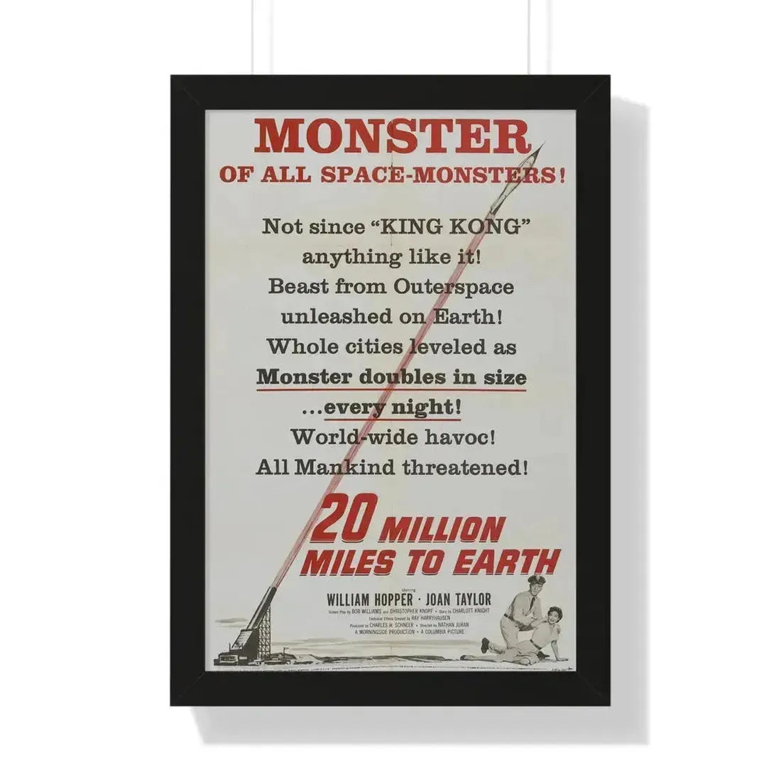 20 MILLION MILES TO EARTH (TEASER) 1957 - Framed Movie Poster 16″ x 24″ Black - The Sticker Space