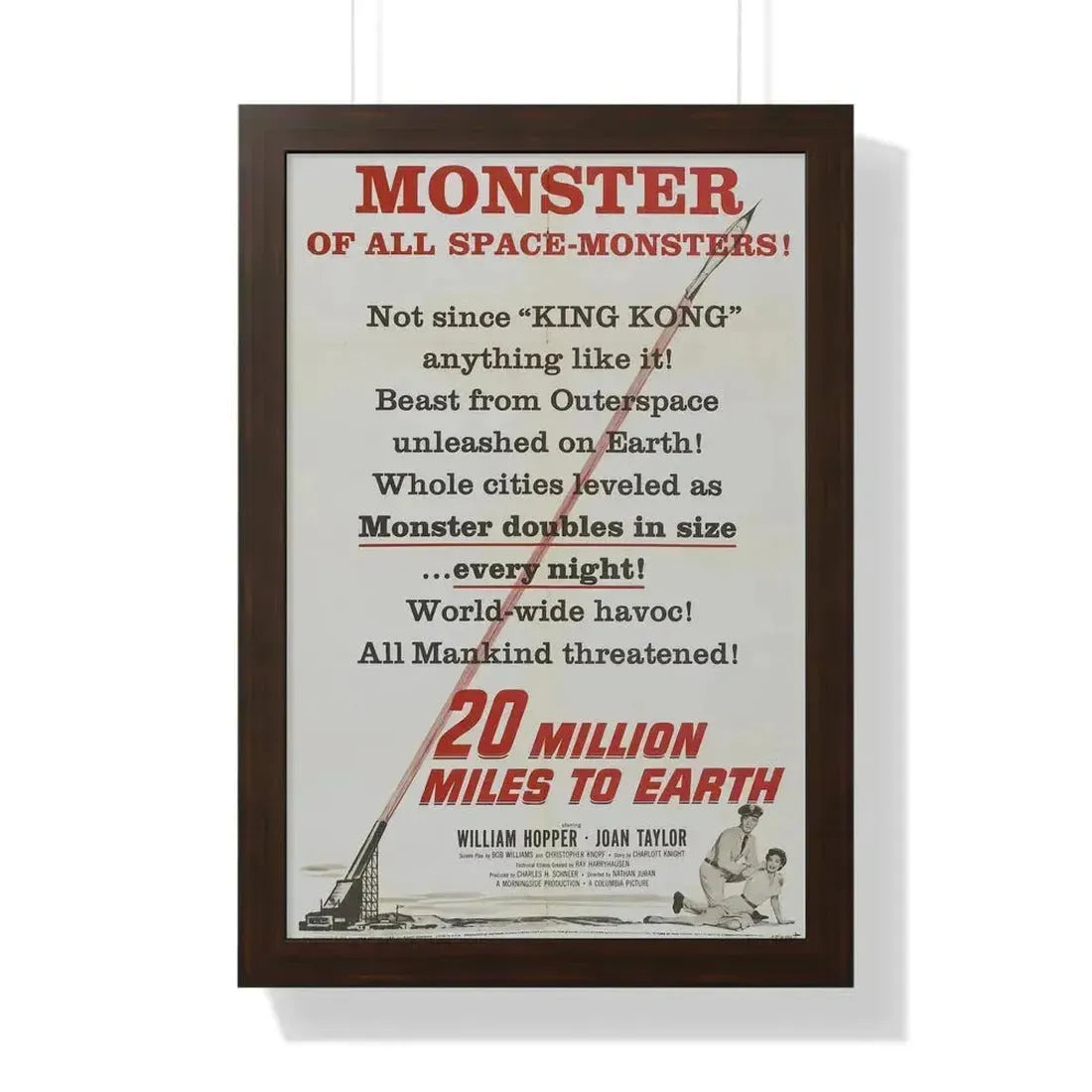 20 MILLION MILES TO EARTH (TEASER) 1957 - Framed Movie Poster 16″ x 24″ Walnut - The Sticker Space