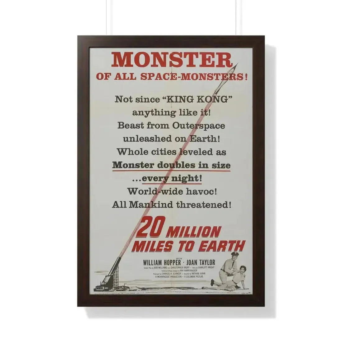 20 MILLION MILES TO EARTH (TEASER) 1957 - Framed Movie Poster 20" x 30" Walnut - The Sticker Space