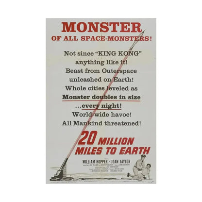 20 MILLION MILES TO EARTH (TEASER) 1957 - Paper Movie Poster - The Sticker Space