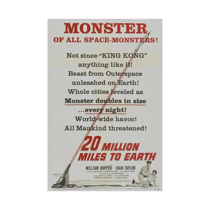 20 MILLION MILES TO EARTH (TEASER) 1957 - Paper Movie Poster - The Sticker Space