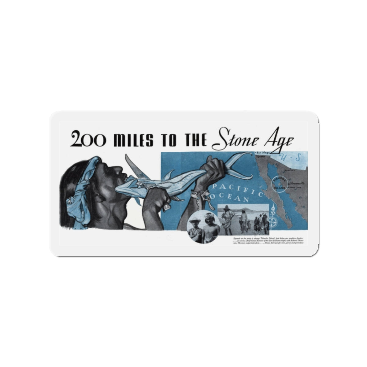 200 Miles To The Stone Age, The American Magazine, July 1936 (Magazine Illustration) Refrigerator Magnet-2" x 2"-The Sticker Space