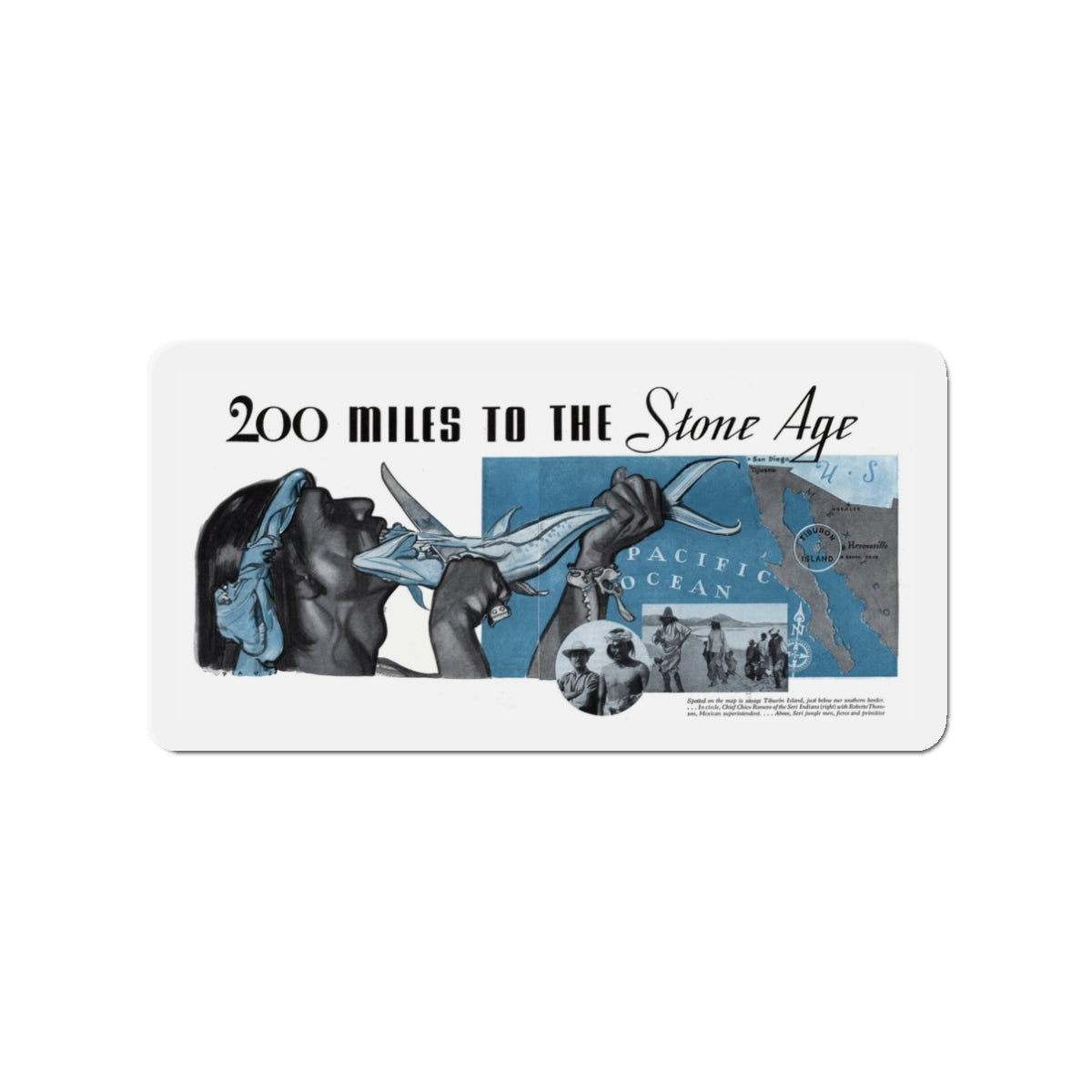 200 Miles To The Stone Age, The American Magazine, July 1936 (Magazine Illustration) Refrigerator Magnet-3" x 3"-The Sticker Space