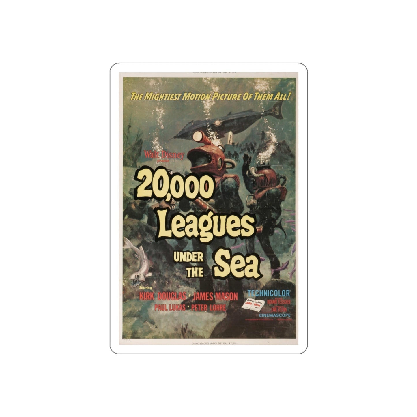 20,000 LEAGUES UNDER THE SEA 1954 Movie Poster STICKER Vinyl Die-Cut Decal-3 Inch-The Sticker Space