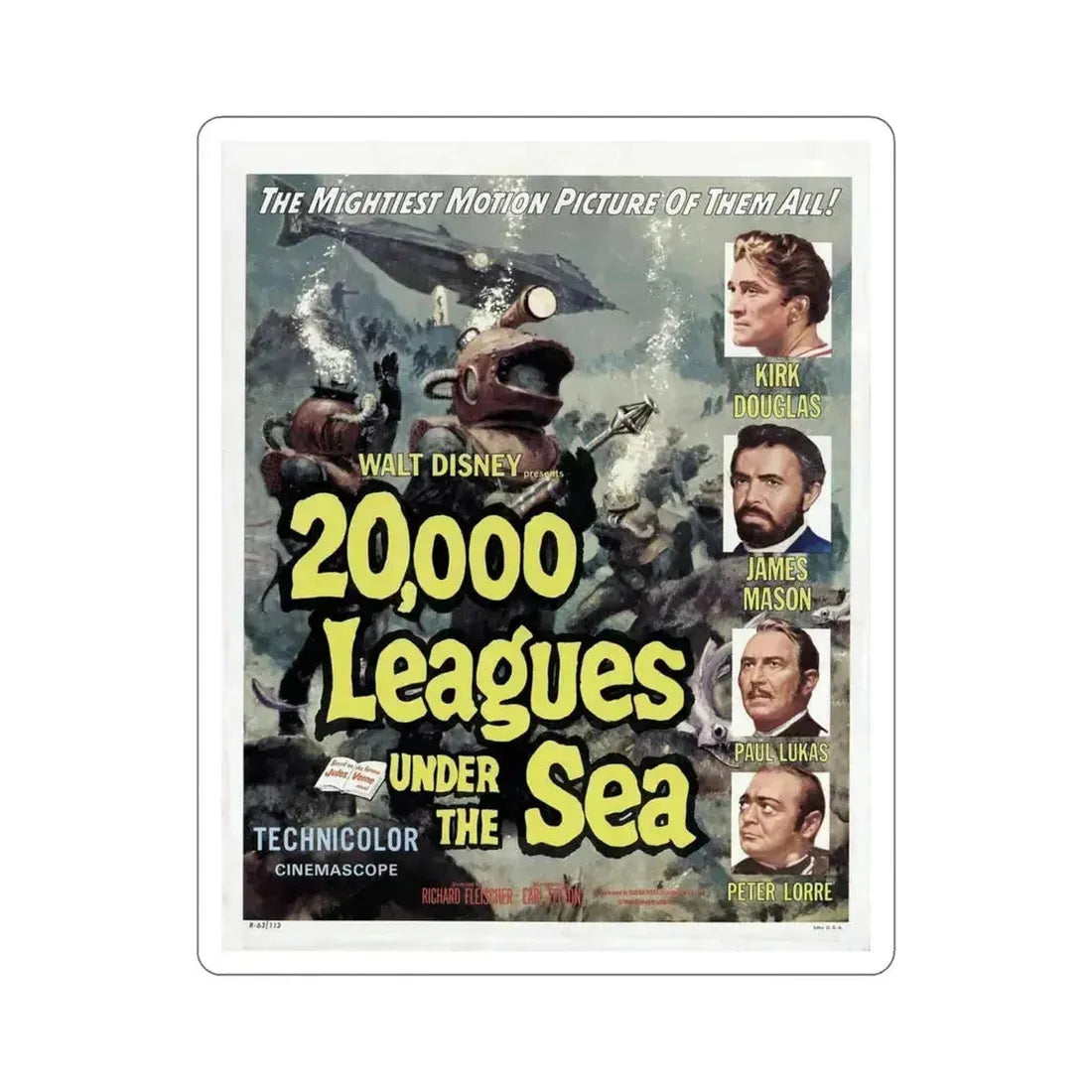 20000 Leagues Under the Sea 1954 Movie Poster STICKER Vinyl Die-Cut Decal 4 Inch - The Sticker Space