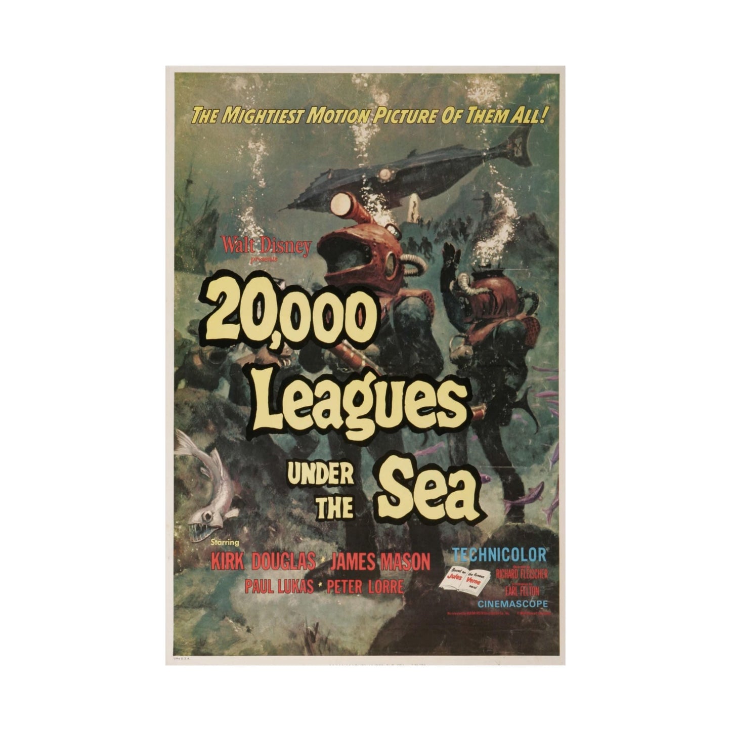 20,000 LEAGUES UNDER THE SEA 1954 - Paper Movie Poster-The Sticker Space