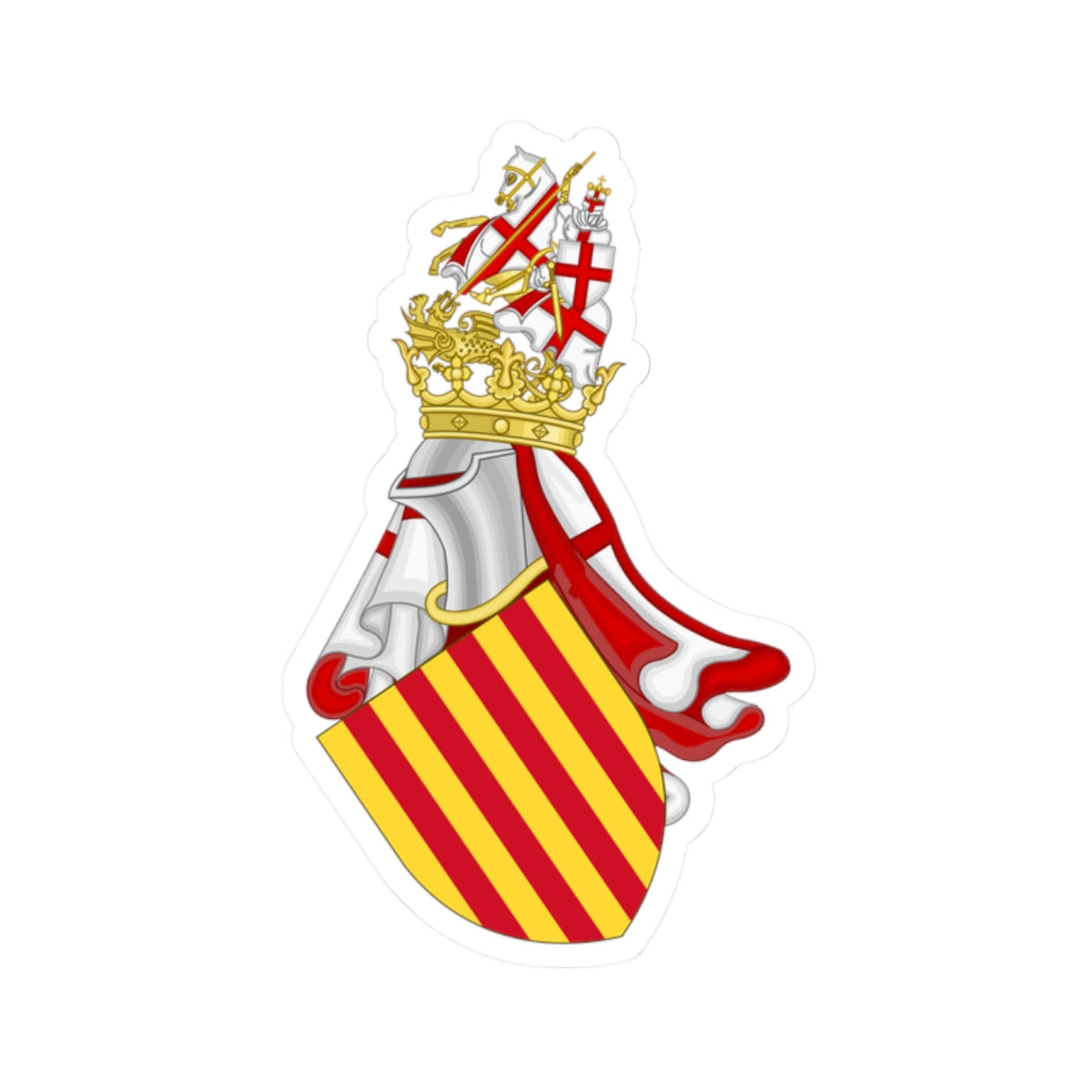 Aragonese Royal Arms with the Crest of the Chivalry of Saint George (Spain) (Coat of Arms) STICKER Vinyl Kiss-Cut Decal