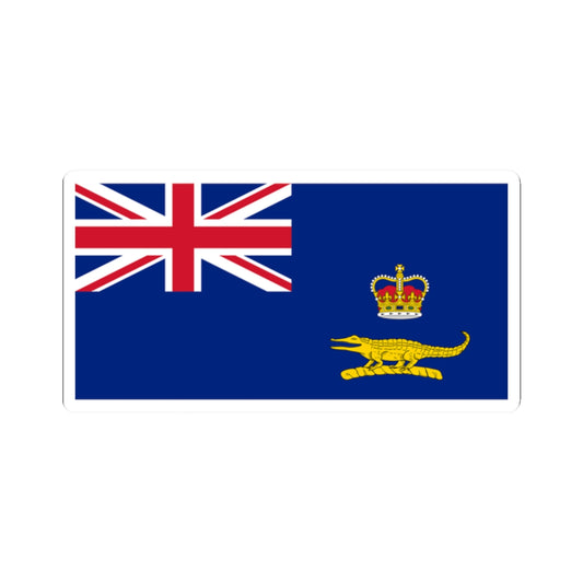Blue ensign with the Union Jack in the canton and a yellow crocodile beneath a crown on the fly, in flat vector style.