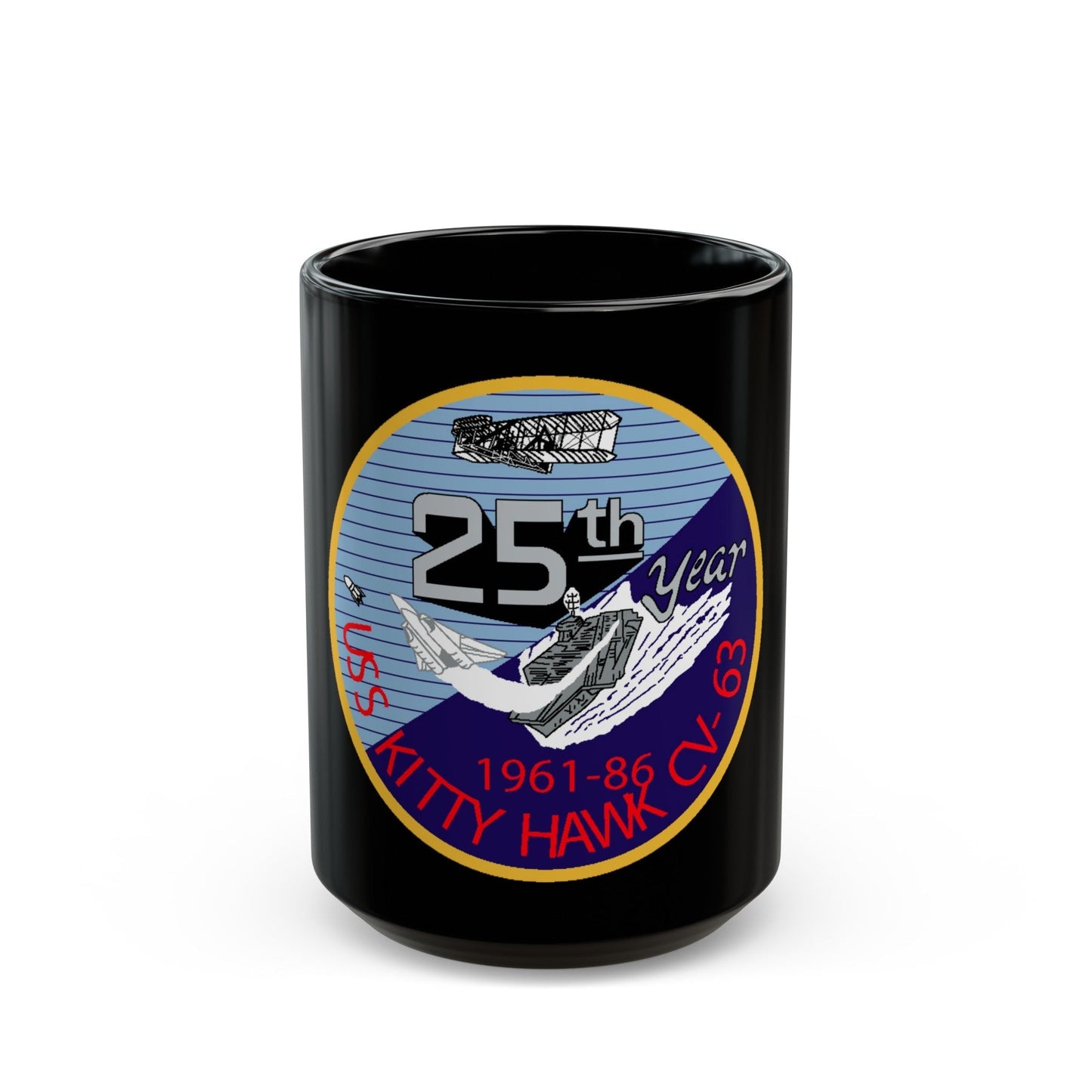 25th year USS Kitty Hawk CV 63 (U.S. Navy) Black Coffee Mug-15oz-The Sticker Space