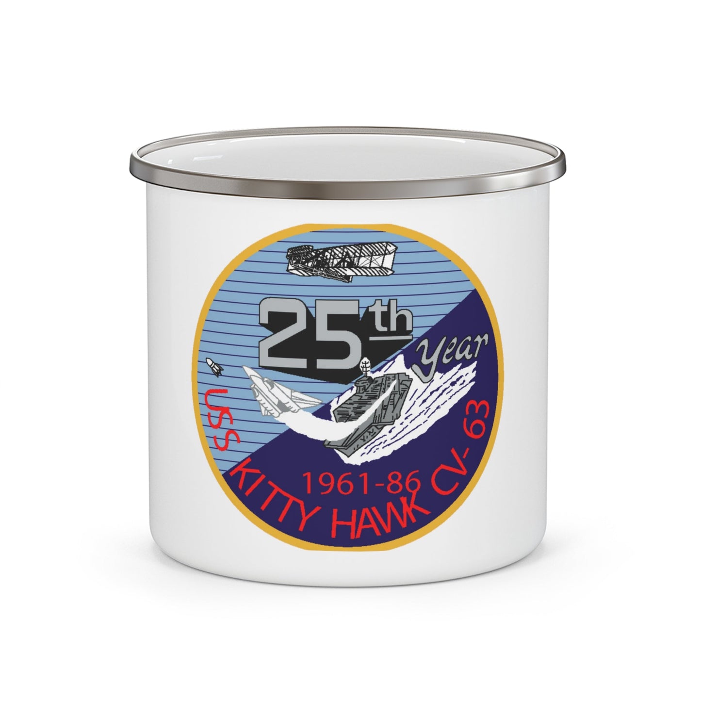 25th year USS Kitty Hawk CV 63 (U.S. Navy) Enamel Mug 12oz-12oz-The Sticker Space