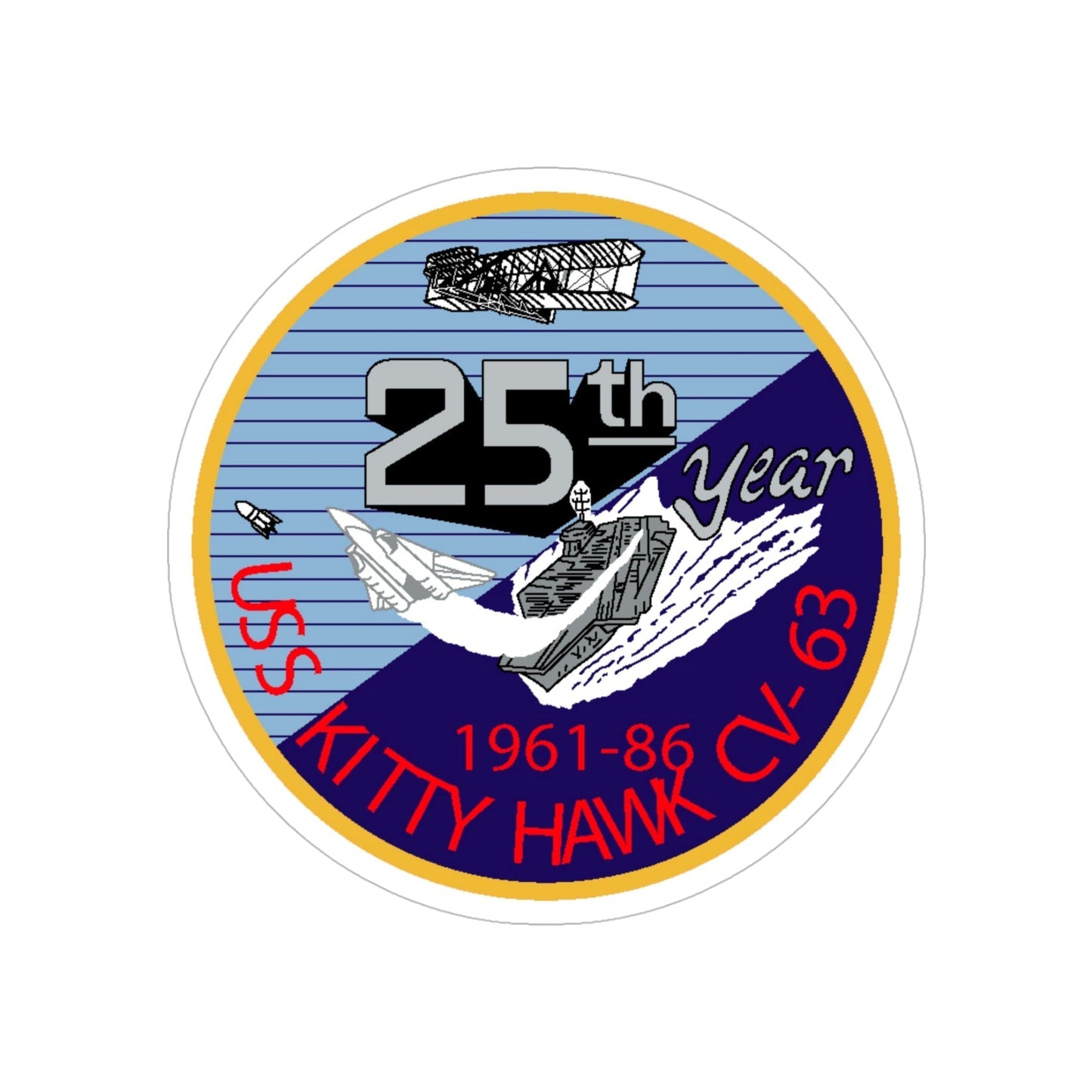 25th year USS Kitty Hawk CV 63 (U.S. Navy) Transparent STICKER Die-Cut Vinyl Decal-5 Inch-The Sticker Space